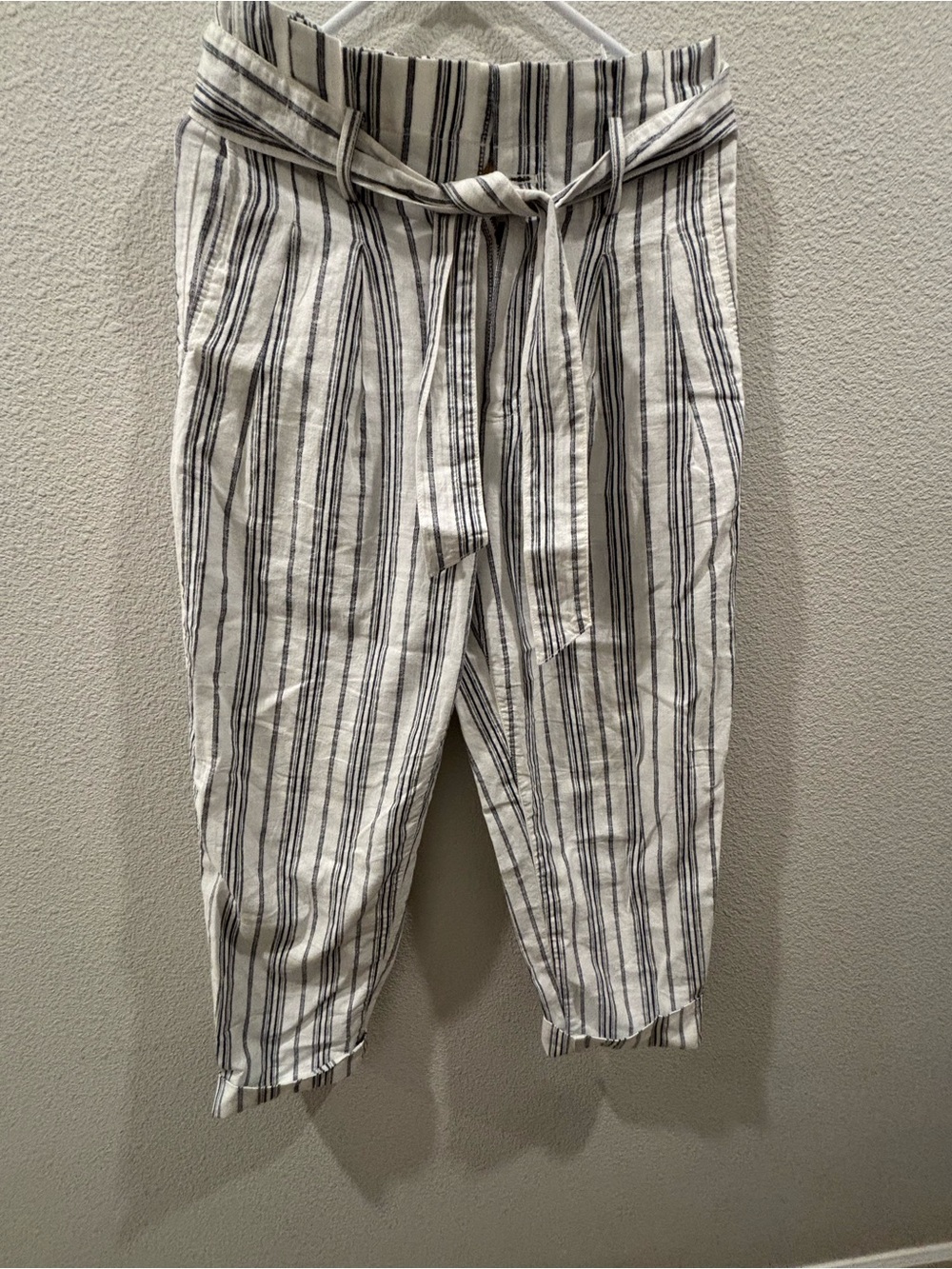 Madewell White and Black Vertical-Striped Tie-Waist Chinos